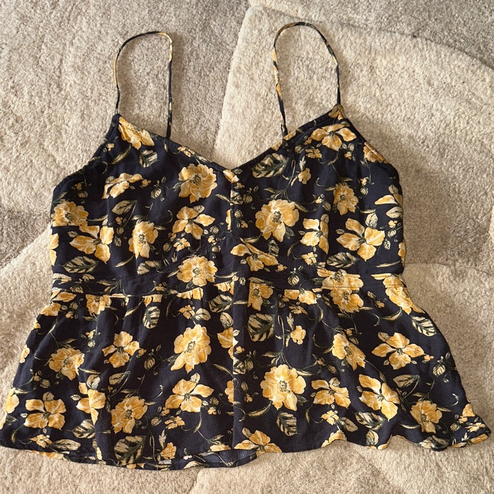 Abercrombie & Fitch Floral Spaghetti Strap Top - Black and Yellow w elastic back